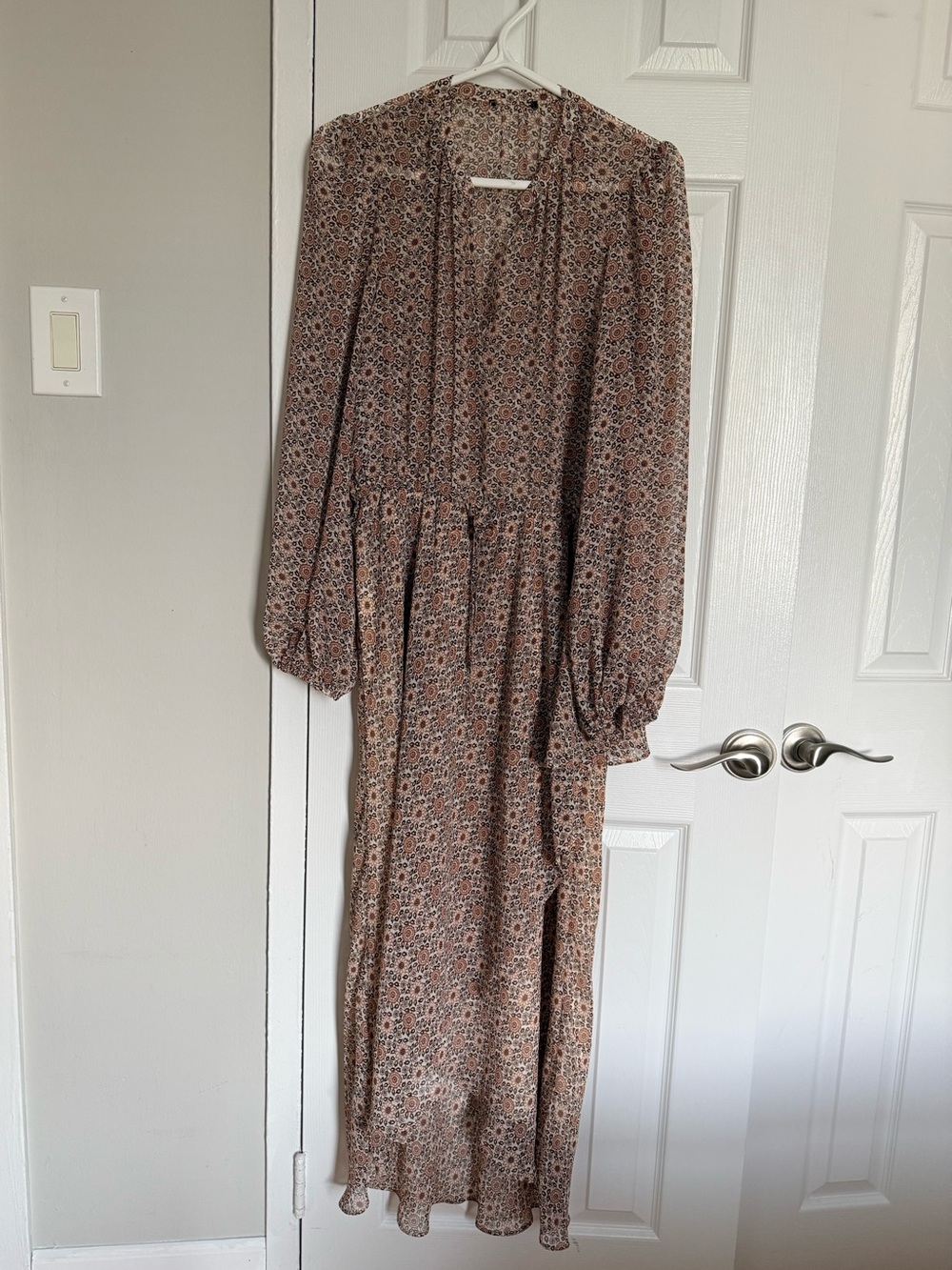 Floral Long Sleeve Maxi Dress  Cream and Brown Floral